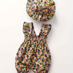 TEMU 신생아 및 유아용 투피스 여름 의상, 어깨 스트랩 및 후드가 있는 민소매 롬퍼 특징, 스타일리시하고 패셔너블한 여아용, 따뜻한 날씨 및 야외 활동에 적합|신생아옷