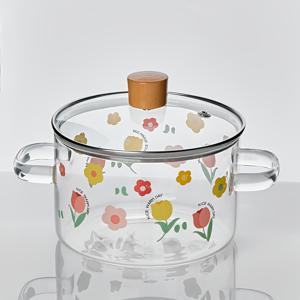 TEMU 1개 아름답고 내구성 있는 장미 패턴 고강도 보로실리케이트 유리 조리냄비, 우수한 내열성 및 내한성, 수프, 우유, 국수에 적합, 투명 손잡이, 가정 및 레스토랑 사용에 완벽, 세척이 쉬움, 선물용으로 훌륭한 선택