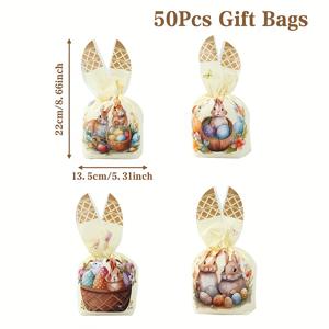 TEMU 50개, 부활절 토끼 귀 가방, 노란 토끼 달걀 선물 가방, 행복한 부활절 홈 데코, 봄 테마 파티 장식, 행복한 부활절 파티 장식, 부활절 파티 용품 선물 포장 가방