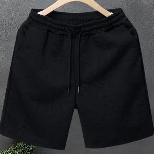 TEMU 남성 여름 캐주얼 운동화 - 패션 블랙 비치웨어 드로스트링 허리, 문자 프린트 디자인, 편안한 폴리에스터 원단 캐주얼 의상, 레저 쇼츠 | 패션 비치웨어 | 드로스트링 허리