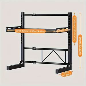 TEMU 1개 조절 가능한 2단 메탈 주방 선반 - 멀티펑셔널 테이블탑 전자레인지 & 에어프라이어 스탠드, 8mm-12mm 접이식 선반 포함, 견고한 금속 구조, 소형 주방용 공간 절약 디자인, 간편 조립 및 손세척 가능, 카운터탑 정리대 | 모던 키친 랙 | 메탈 주방 선반|전자레인지|에어프라이어