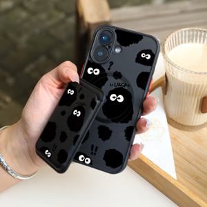 TEMU 폰 케이스: 2개 1세트 & 패셔너블 럭셔리 올인클루시브 충격방지 블랙 카툰 코알볼 패턴 아이폰 16 15 14 13 12 11 프로 맥스 7 8 플러스 자석 흡착 폰 케이스 & 고품질 가죽 자석 카드 클립 KJ1 신용카드 또는 은행카드 1-2장 호환