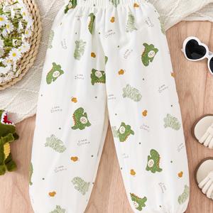 TEMU 남아 여아 바지, 가볍고 넉넉한 핏의 모기 방지 여름 바지 (남아 여아 공용), 작은 공룡 프린트 디자인. 편안하고 통기성이 좋으며, 탄성 있는 허리 밴드가 있어 야외 레저 및 활동에 적합합니다.