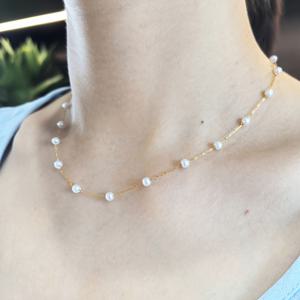 TEMU 고급스러운 3.5mm 모조 진주 목걸이 여성용 골든 스테인리스 스틸 베이스 체인, 다용도 핸드메이드 모조 진주 비즈 초커 목걸이, 새로운 라이브 화이트 모조 진주 주얼리, 선택한 예쁜 화이트 모조 진주 목걸이 더 나은 자매 선물