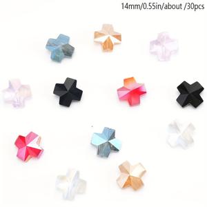 TEMU 팔찌, 귀걸이, 목걸이 등을 장식하는 데 사용되는 30개의 십자 모양 압착 유리 구슬, 가구 장식용 수제 추가품 - 공예 구슬 용품 (14mm)
