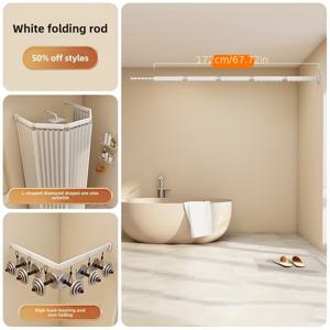 TEMU 조절 가능한 접이식 알루미늄 합금 샤워 커튼 봉 - 녹 방지 욕조 봉, 접이식 벽걸이 디자인, 후크 포함, 가볍고 튼튼한 욕조 및 샤워 인클로저용 (설치 포함)