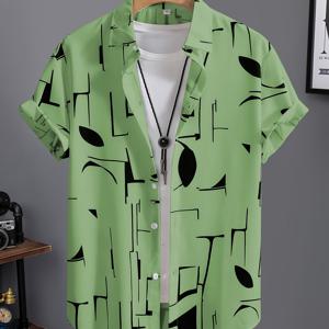 TEMU 남성 여름 하와이 쿨 느낌 루즈핏 트렌디 드레이프 스타일리시 레트로 라펠 반팔 버튼업 셔츠, 중국 사이즈, 사이즈 가이드를 신중하게 확인해 주세요