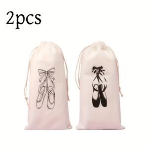 TEMU 끈으로 닫히는 발레화 가방 2개 세트 - 여성 및 소녀용 내구성 있는 폴리에스터 뾰족한 발가락 댄스화 보관함 (중간 사이즈) & 남성용 (중간 사이즈) - 댄스 연습, 공연, 여행을 위한 우아한 발레 슬리퍼 디자인, 여행용 신발 가방 | 우아한 발레 디자인 | 안전한 보관, 발레 선물