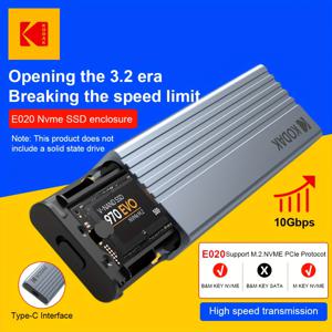 TEMU Kodak E020/E020 프로 M.2 NVMe/SATA SSD 인클로저 - 알루미늄 핫스왑 외부 저장장치, 10Gbps USB 3.2 Gen1, 플러그 앤 플레이 도구 없는 설치, 휴대용 외부 SSD/HDD 베이, PC 노트북 데스크탑용, 슬림한 알루미늄 디자인 | 알루미늄 합금 바디