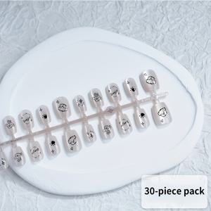 TEMU 귀여운 강아지 고양이 눈 모티브 착용 가능한 네일 스티커 30개 세트 - 짧은 발레 작은 T형, 네일 파일 및 젤리 접착제 포함