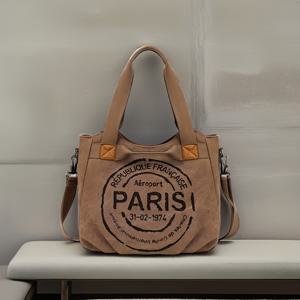 TEMU 레터 프린트 대용량 여성 숄더 & 크로스백 빈티지 캔버스 가방