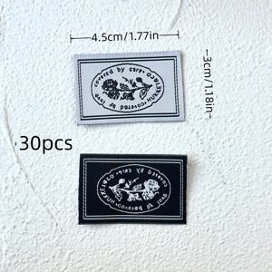 TEMU 30개 빈티지 꽃무늬 패브릭 패치 - 새와 꽃 디자인의 블랙 & 화이트 레트로 재봉 라벨, 독특한 스타일을 위한 DIY 의류 액세서리, 재봉 용품