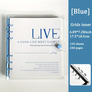 TEMU 투명 소프트커버 그리드 노트북 - 120매/240페이지, 탈착형 스파이럴 바인딩, 방수 커버, 스터디노트, 플래너, 회의록용, 그리드 및 빈 페이지 포함 (60매씩)