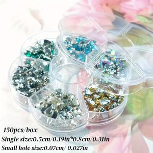 TEMU 150개/박스, 5*8mm 물방울 모양 라인스톤 비즈, 질감 있는 컬러 유리 작은 입자, 6가지 색상 조합 지갑 만들기 용품, 공예용 클로 포함, 가방, 옷, 웨딩 드레스 및 스커트 표면에 재봉을 위한 면 처리된 비즈, 작은 구멍 크기 0, 7mm, 지갑 만들기, DIY 지갑 만들기, 가방 만들기 용품