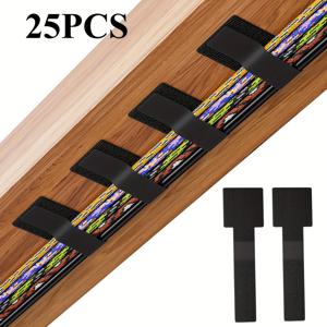 TEMU 25개입 (25개) 후면 접착식 후크 앤 루프 케이블 타이 - 헤비듀티 나일론 조절 가능한 코드 스트랩, 집, 사무실, 주방 가전용 스티키 와이어 정리기 - 코드 관리, 케이블 홀더, 코드 랩퍼 (호환 가능)