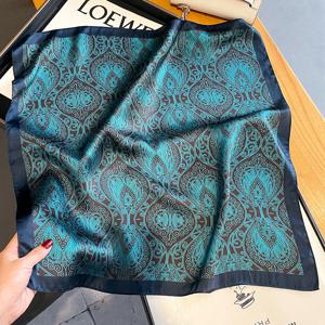 TEMU 여성용 우아한 틸 & 네이비 블루 스카프 - 고급스러운 스퀘어 넥타이 헤드랩, 비탄력 소프트 실크감 텍스처, 정장/캐주얼 이벤트용 - 세탁기 사용 가능, 레트로 디자인, 매끄러운 마무리, 패션 액세서리, 기하학적 패턴, 고품질 소재, 스타일리시 랩, 오피스 웨어