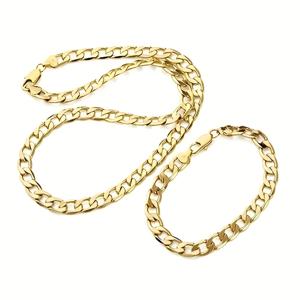 TEMU 남성 힙합 스타일 골든 NK 체인 목걸이 및 팔찌 2종 세트, 철제 재질, 스타일리시한 비즈니스 주얼리 세트 (목걸이 + 팔찌), 18K 골드 도금 힙합 목걸이 포함, 남녀 모두에게 적합