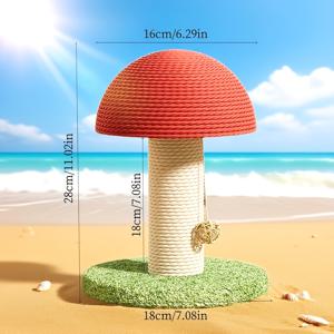 TEMU 레드 버섯 모양 스크래칭 폴 + 시살 패드, 미니 펫 빌라 & 그린 폼폼 베이스 - 내구성 강한 린트 프리 삼중 기능 실내 고양이 나무, 공간 절약형 고양이 장난감 및 가구 보호대, 고양이 스크래칭 보드