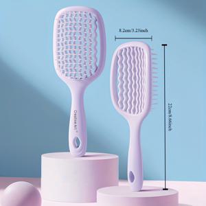 TEMU 남녀 공용 사각 속이 빈 헤어 브러쉬 1개/2개 | 쉽게 엉킴을 풀고 두피 마사지를 위한 넓은 이빨 빗, 통풍 기능이 있는 엉킴 방지 젖은 머리 브러쉬, 모든 헤어 타입에 적합한 반동 빗 (습식 & 건식 헤어), 나일론 브러슬, ABS 플라스틱 손잡이