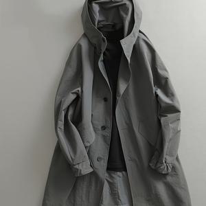 TEMU 남성용 미디 길이 트렌치 코트 (봄/가을), 미니멀리스트하고 고급스러운 디자인의 후드 포함