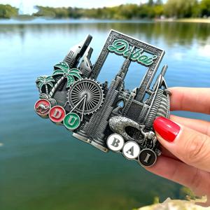 TEMU 유명한 부르즈 칼리파, 미래 박물관, 금색 프레임, 지구촌 및 부르즈 알 아랍과 같은 명소가 특징인 새로운 두바이 여행 기념품 냉장고 자석