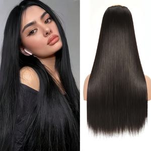 TEMU 여성용 25인치 긴 클립인 헤어 익스텐션 - 자연스러운 블랙 브라운, 열에 강한 합성 섬유, 일상 및 특별한 날에 적합, 다용도 헤어피스, 우아한 헤어피스, 안전한 클립 부착