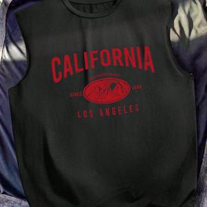 TEMU 남성용 캘리포니아 그래픽 민소매 탱크탑 - 빈티지 1781 프린트 러닝, 비치웨어 & 캐주얼 착용 | 통기성 레귤러 핏 세탁 가능 여름용 탱크탑