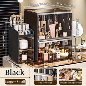 TEMU 1개 대용량 투명 화장품 보관함, 부드러운 서랍이 있는 플립형 디자인 | 대형 메이크업 정리함, 화장품 진열장, 욕실 화장대, 여행 및 가정용 보관에 적합 | 페이스 크림, 향수 보관 가능|향수