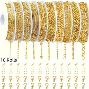 TEMU 10롤 주얼리 제작 체인, 점프 링/로브스터 걸쇠/커넥터 포함 78.7피트 주얼리 체인, 목걸이 및 팔찌 추가에 적합