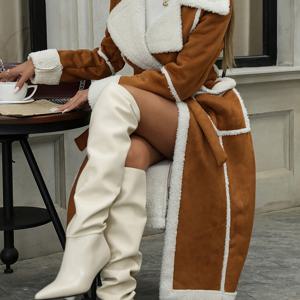 TEMU 여성용 겨울 코트 - 우아한 롱 포멀 & 캐주얼 아우터웨어, 비탄력 구조로 추운 날씨에 적합, 일상 및 특별한 행사용, 레이어드 디자인, 플러시 안감, 스트럭처드 실루엣