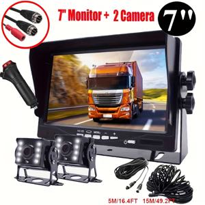 TEMU 듀얼 RV 백업 카메라 시스템 업그레이드: 지연 없음, 간편 설치 플러그 앤 플레이 7인치 모니터 HD 후방 카메라 유선 키트 IR 야간 투시 기능 트럭 트레일러 캠퍼 트랙터용