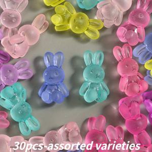 TEMU 30개 24x14mm 투명 무광 토끼 구슬, 공예용 - 생생한 수평 구멍 아크릴 스페이서 구슬, DIY 제작, 팔찌, 목걸이, 열쇠고리용 (호환 가능)