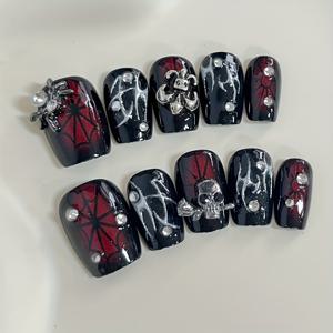 TEMU 10개 세트 다크 고딕 핸드메이드 Y2K 메탈 멜팅 실버리 선박 앵커 네일 아트, 달콤하고 쿨한 할로윈 짧은 스타일 여성용 탈부착 가능한 독특한 체인 네일 스티커, 파티 및 특별한 날에 완벽