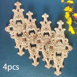 TEMU 4pcs 단단한 나무 조각 인레이 나무 스티커 유럽 스타일 홈 장식, 미완성 페인트, 10.62인치/5.51인치 우아한 천장 장식에 적합 - 홈 장식 - 캐비닛 - 창문 - 배경 벽 - 입구 - 사무실 및 더 많은 것, 휴일 장식, DIY 장식