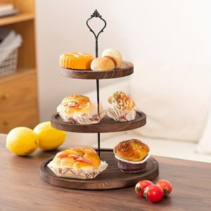 TEMU 1개 3단 나무 다층 케이크 스탠드, 견고한 나무 철제 아트 하이 풋 트레이, 스낵 과일 접시, 디저트 장식 트레이, 케이크 랙, 원형 나무 나무 보관 랙 디스플레이 스탠드, 데스크탑 장식품