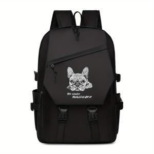 TEMU 귀여운 불독 프린트 백팩 - 방수 및 가벼운 노트북 가방, 조절 가능한 어깨 스트랩 및 측면 포켓, 내구성 있는 폴리에스터 백팩, 남녀 공용, 여행, 통근, 야외, 청소년을 위한 적합