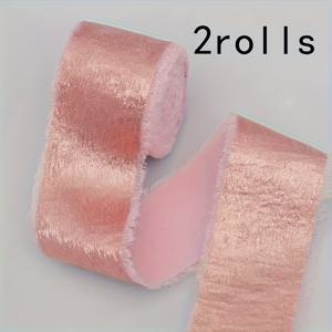 TEMU 금색 포일 끝이 있는 패브릭 리본 2롤 세트 - 손으로 뜯어낸 짜임 모서리가 특징이며 각 5미터 - 웨딩 부케, 스트리머, 리본 및 다양한 장식 공예에 적합