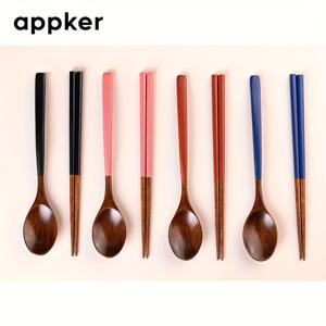 TEMU appker 일본 스타일 긴 손잡이 나무 스푼 & 젓가락 세트 | 라멘, 포 & 아시아 요리용 솔리드 우드 식기 | 식기세척기 사용 가능 | 가정 및 레스토랑 사용에 적합 | 바니시 마감
