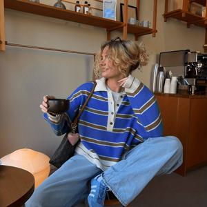 TEMU 폴로 셔츠 | 컬러 블록, 하프 플래킷, 긴소매, 중간 정도 신축성의 원단으로 제작된 캐주얼 아카데미 스타일, 봄/여름에 적합