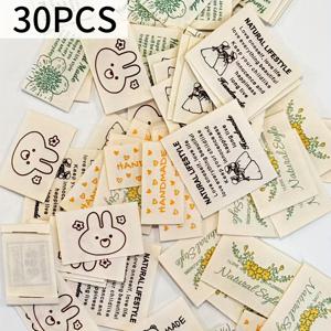 TEMU 수제 패브릭 라벨 태그, 귀여운 도트 무늬 & 텍스트 디자인, DIY 재봉용 옷 라벨, 레이스 트림 패치, 공예 및 뜨개질용, 2가지 모델 선택 가능 (30pcs 랜덤)