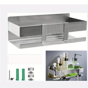 TEMU 스테인리스 스틸 샤워 정리대 (후크 2개 포함) - 23cm 벽걸이형 샴푸 홀더, 공간 절약형 욕실 수납 선반, 병 및 비누 보관용 샤워 캐디