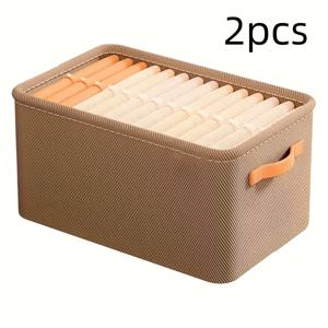 TEMU 손잡이가 달린 패브릭 수납 바구니 2개 세트, 옷과 장난감을 위한 쌓을 수 있는 다기능 상자, 튼튼한 두꺼운 프레임과 공간 절약형 디자인, 가정, 기숙사, 옷장 및 책장 보관에 적합|책꽂이|책장