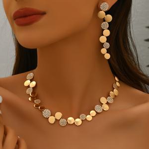 TEMU 2개 세트 패션 이지 메탈 주얼리 세트 | 기하학적 매끄러운 원형과 불규칙한 추상 귀걸이 및 목걸이, 데일리 및 파티 행사용, LORYLIN의 아연 합금