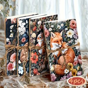 TEMU 1개/4개, A5, 80페이지, 동물과 꽃 스케치북 - 밴드 펜던트, 빈 드로잉 노트북, 다람쥐, 여우, 올빼미, 토끼, 휴대용 여행 스케치북, DIY 다이어리, 창의적인 글쓰기에 완벽, 색연필, 유화, 마커에 적합, 선물 및 상금으로 좋음