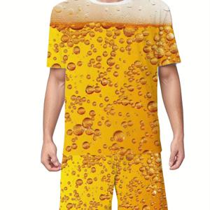 TEMU 프린트 남성용 여름 파자마 세트, 부드럽고 통기성 좋은 크루 넥 티셔츠와 신축성 있는 허리 쇼츠 포함. 편안한 잠옷 및 캐주얼 라운지웨어, 남편이나 남자친구를 위한 완벽한 선물, 스타일, 야외 레저에 이상적인 선택, 쿨한 핏, 편안한 옷으로 최고의 선택, 남성 캐주얼 컬렉션에 적합, 휴일 선물로 최고의 선택|여름잠옷