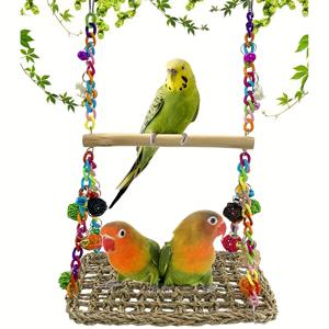 TEMU 1개 앵무새 아크릴 그네 스탠드, 체인 이중 그네 (클라이밍 네트 해먹 포함), 교육용 새 장난감, 새장, 앵무새 장난감, 모든 색상 랜덤