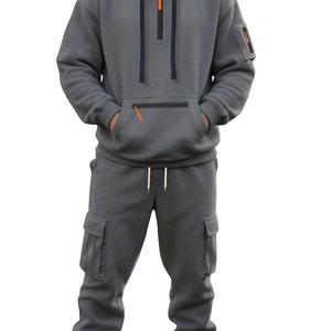 TEMU 남성용 스타일리시 캐주얼 스포츠 후드티 지퍼 장식 세트