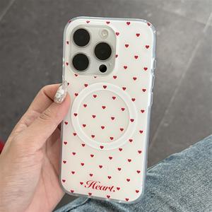 TEMU 폰 케이스: 아이폰 16 15 14 13 11 12 프로 맥스 플러스용 풀 스크린 귀여운 러브 하트 광택 마그네틱 폰 케이스, 심플 무선 충전 충격 방지 백커버