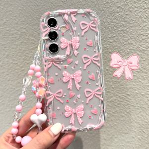 TEMU 폰 케이스: 투명 핑크 리본 도트 하트 케이스, 갤럭시 삼성 S25 울트라, S24 FE, S24 울트라, A26, 삼성 A15/A35-5G/A17, S24 크림 패턴 A54, 소프트 A56/S25/A36, 투명 리본 하트 비즈 스트랩 A55/S22, S22 울트라/S23 랜야드 A05s/A16/A34/A25/A07/S26/S26 울트라 호환