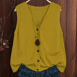 TEMU 스타일리시한 여성용 멀티미니멀 버튼업 조끼 - 여름절기